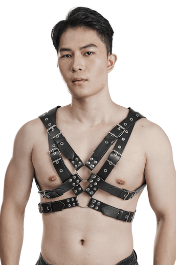 Dynamic Leather Body Harness featuring Metal Embellishments
